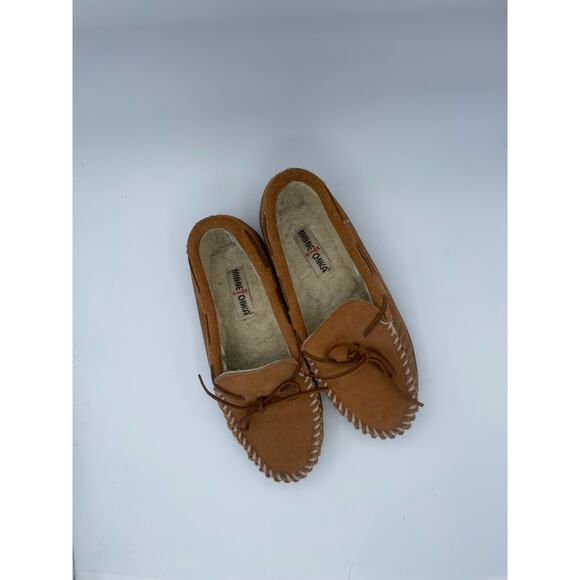 Minnetonka Mens Suede Moccasin Slippers Brown Faux Fur Lined Size 9 Heritage main image 10